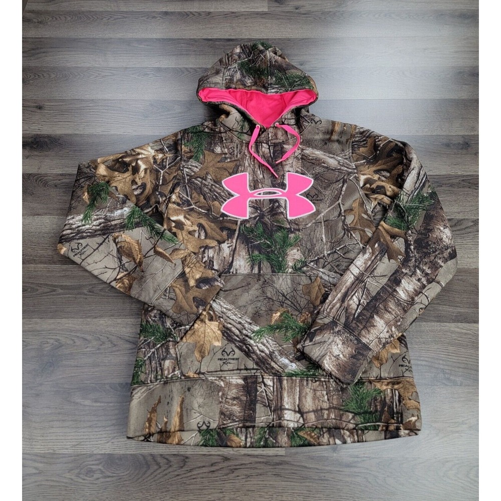 Under Armour Hoodie Small Pink Camouflage Sweatshirt Hunting Loose Fit Womens
